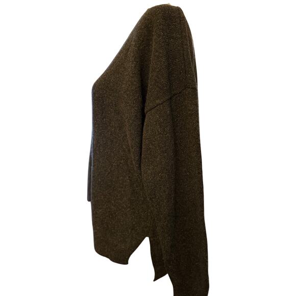 Eberjey Wool Blend Heathered V-Neck Sweater, Dark Charcoal Gray, Size Small - Picture 2 of 5